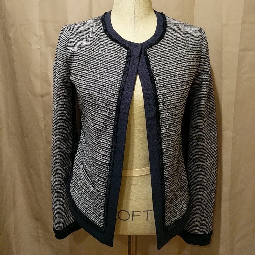 Ann Taylor Boucle Blazer Blue and White Size 0